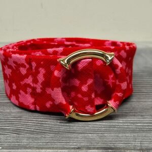 J.Crew Womens Red Pink Floral Camo Cotton Gold Ring Belt Gold Buckle RN77388 M/L